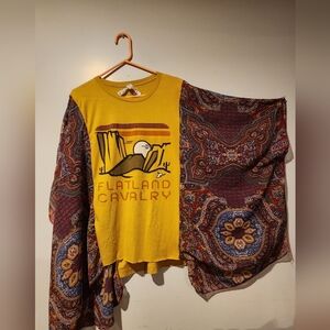 Upcycled Flatland Cavalry Graphic Tee/ Poncho with Paisley Sleeves